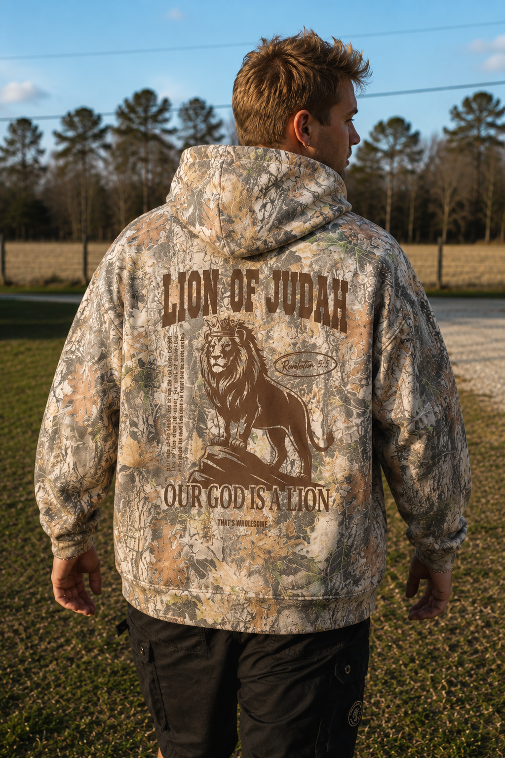 Adult Lion of Judah Wood Camo Hoodie