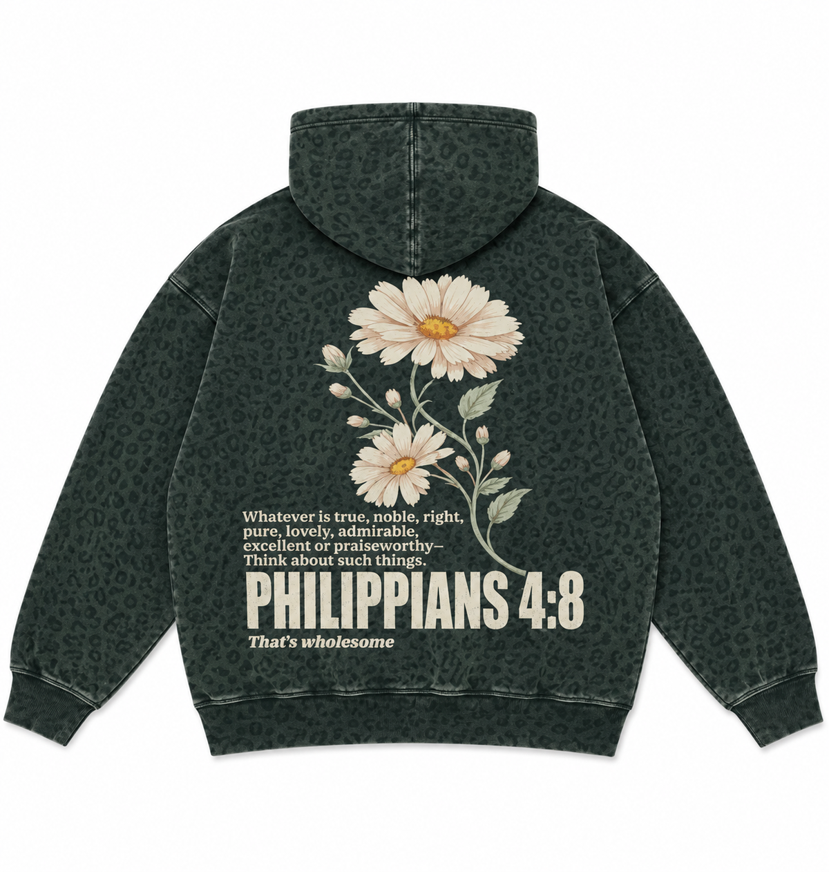Adult Philippians 4:8 Black Leopard Hoodie