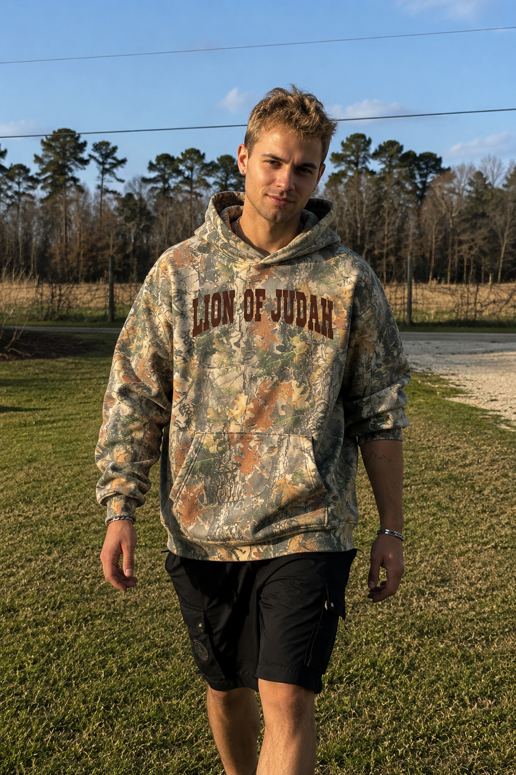 Adult Lion of Judah Wood Camo Hoodie