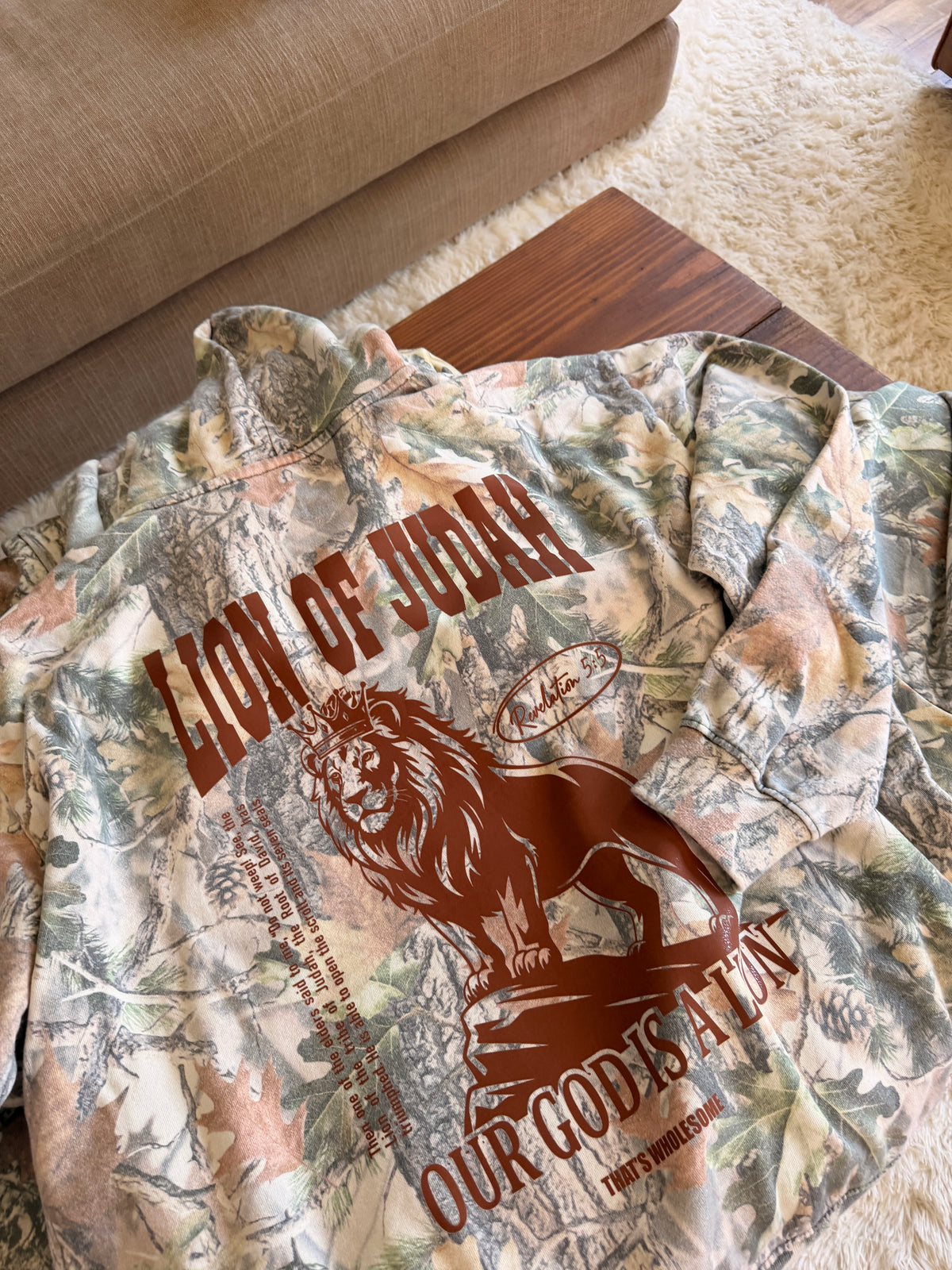 Adult Lion of Judah Wood Camo Hoodie