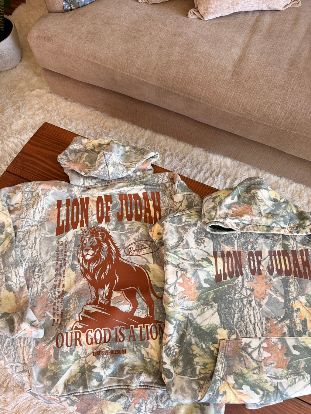 Adult Lion of Judah Wood Camo Hoodie