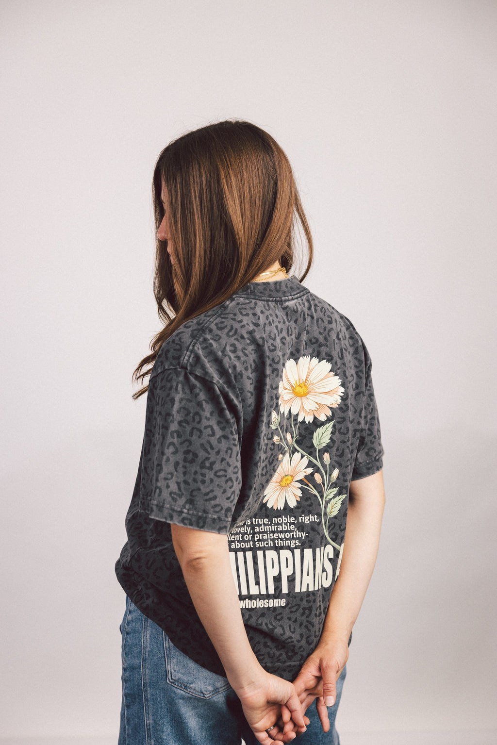 Adult Philippians 4:8 Leopard Tee