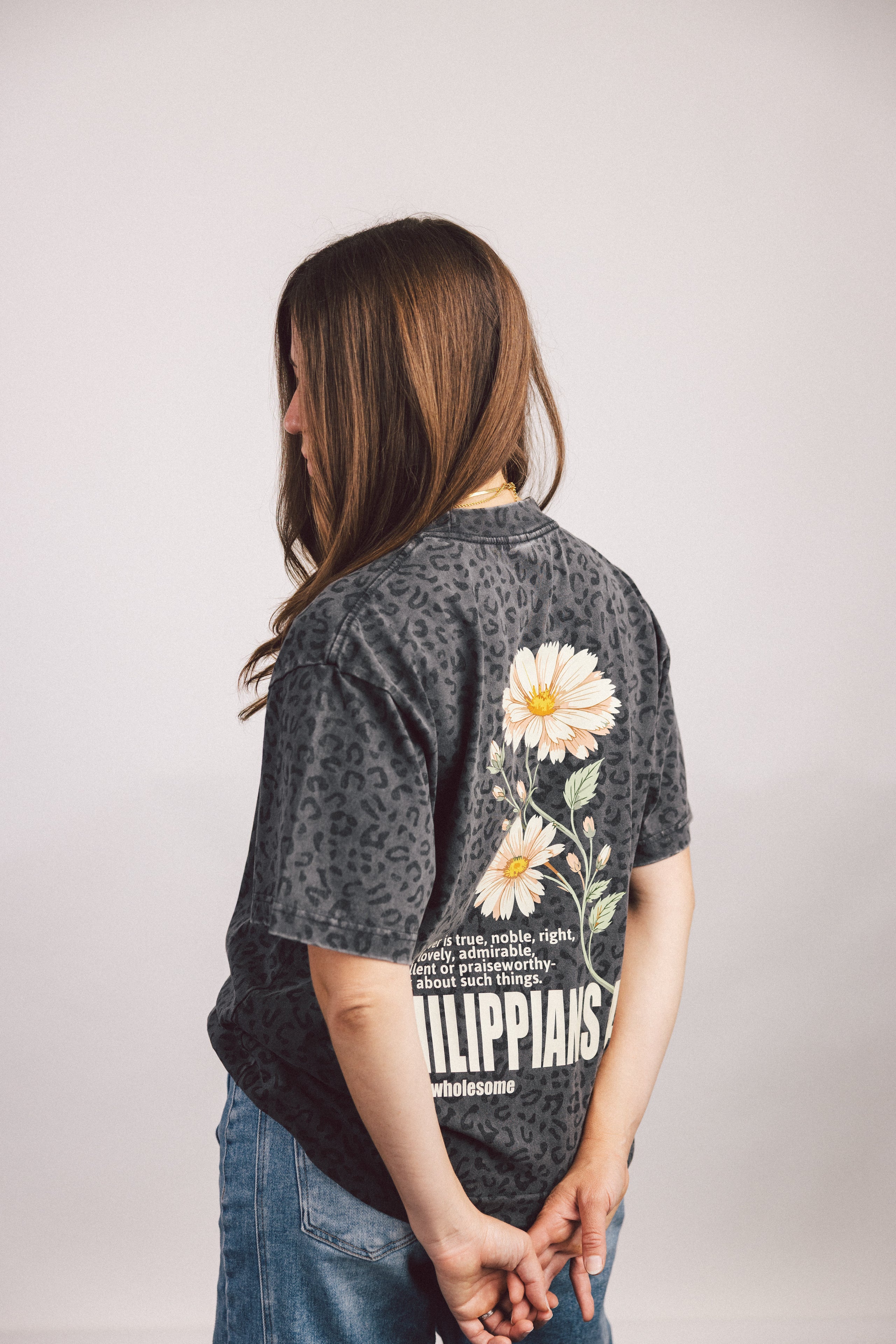 Adult Philippians 4:8 Leopard Tee